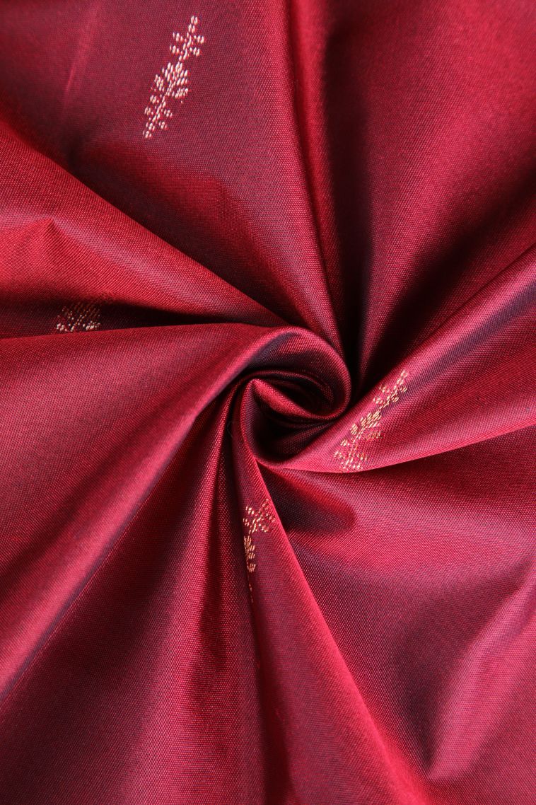 Berry Red Apoorva Silk Sarees with Copper Zari Floral Puttas view 4