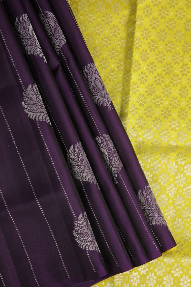 Mauve Purple Soft Silk Saree with Silver Zari Floral Patterns view 1