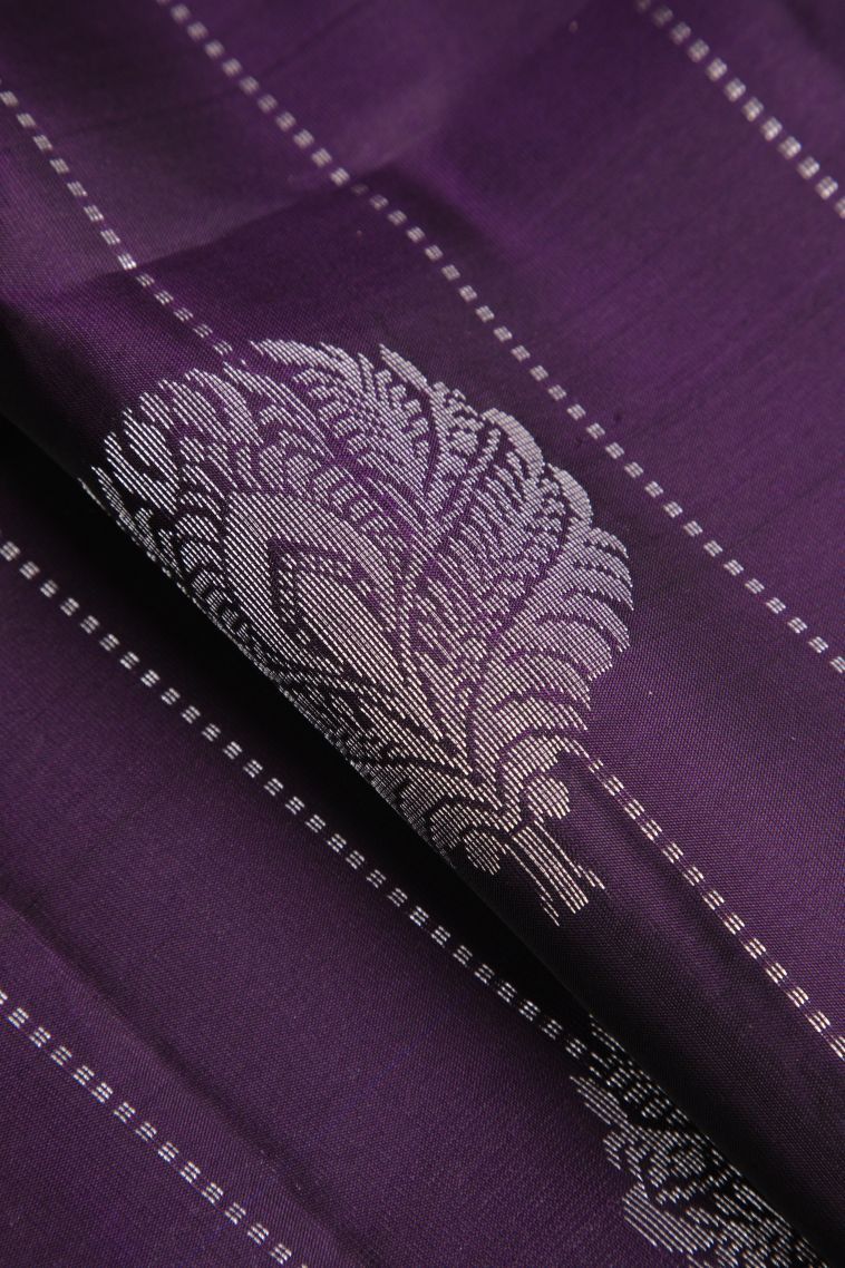 Mauve Purple Soft Silk Saree with Silver Zari Floral Patterns view 4