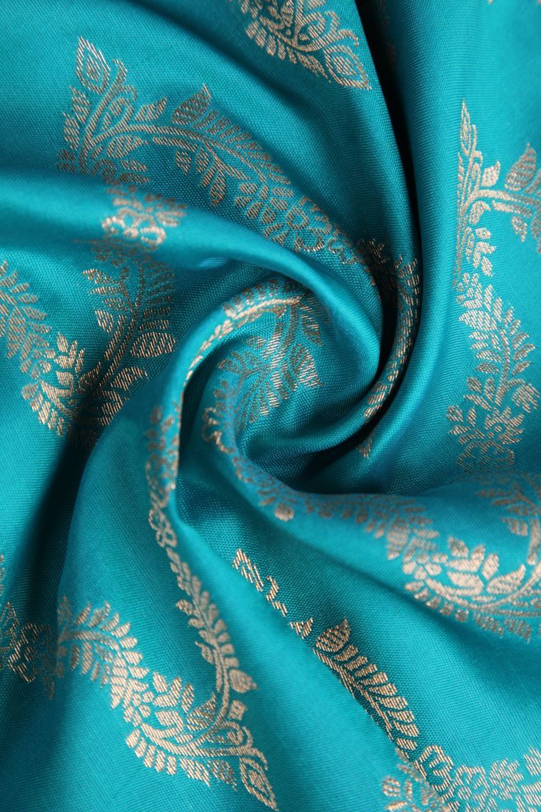 Cerulean Blue Apoorva Silk Sarees with Gold Zari Kodi Pattern view 4