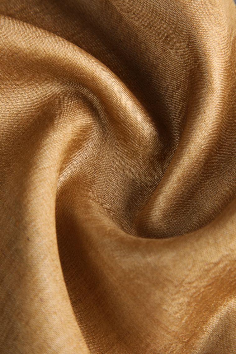 Oat Yellow Tussar Saree with Gold Zari Floral Patterns view 4