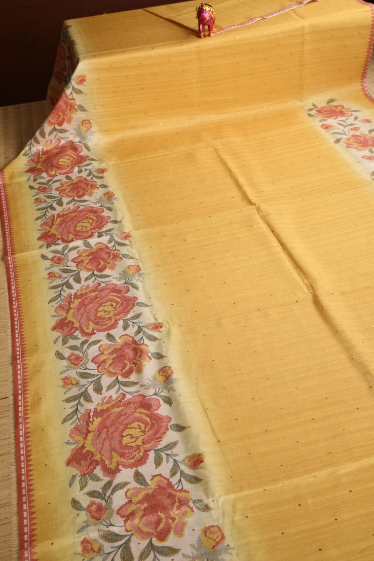 Macaroon Yellow Tussar Saree with Without Zari Zari Mirror Jamiki Puttas view 2