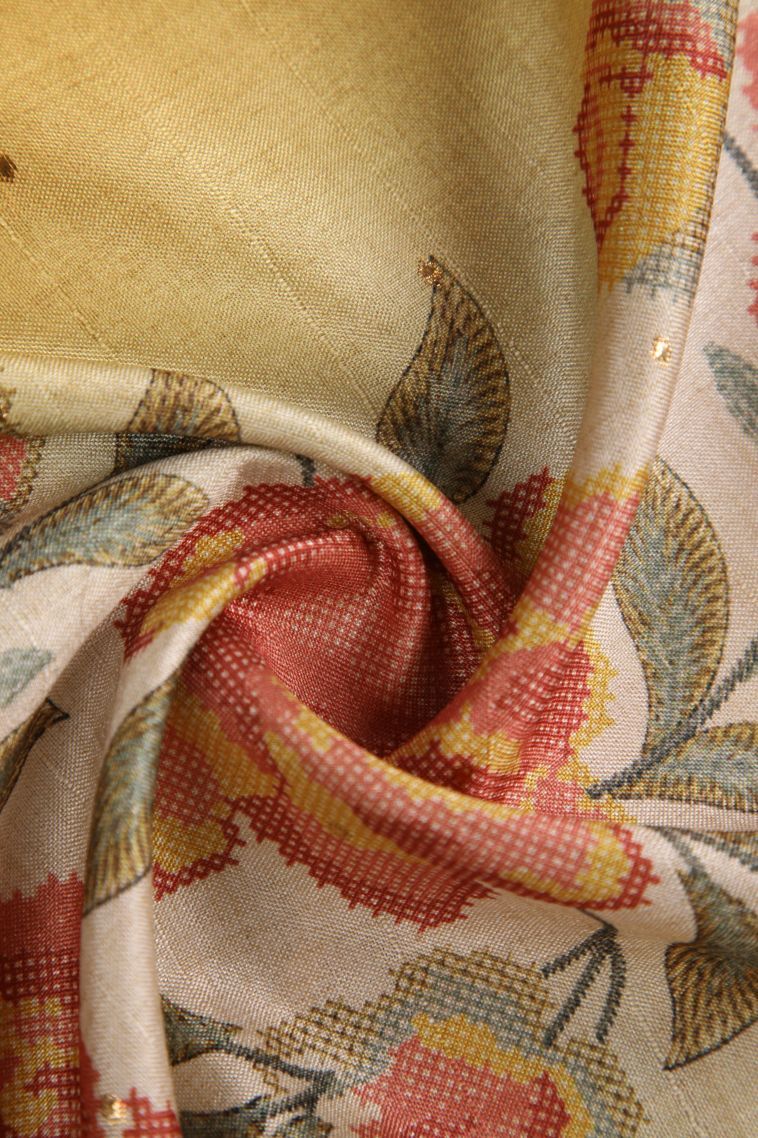 Macaroon Yellow Tussar Saree with Without Zari Zari Mirror Jamiki Puttas view 4