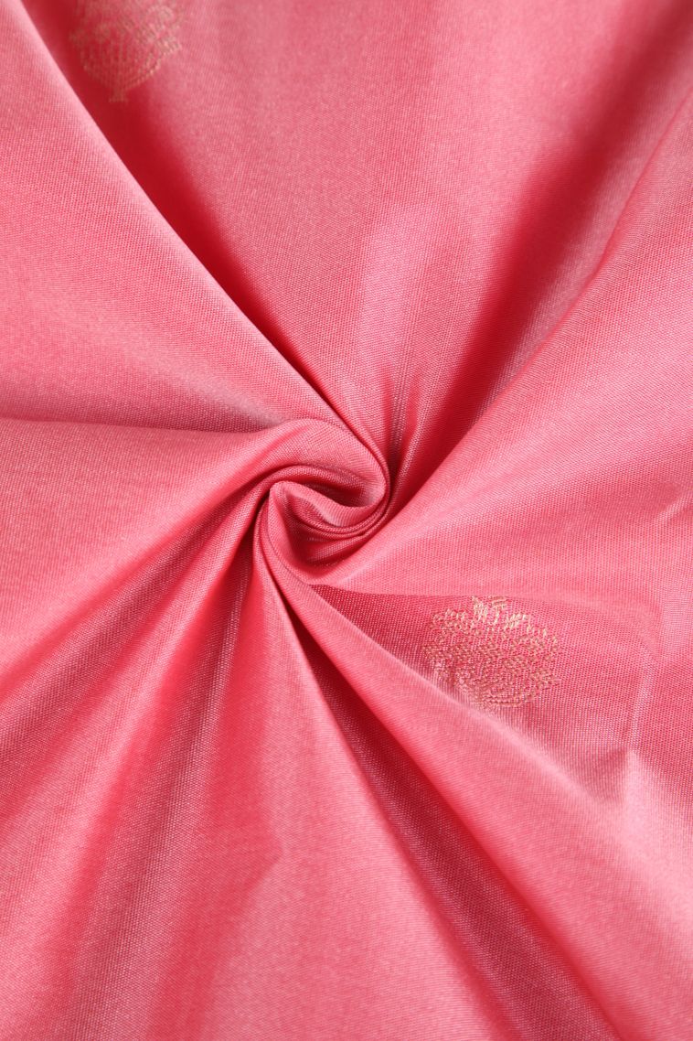 Watermelon Pink Apoorva Silk Sarees with Gold Zari Floral Puttas view 4