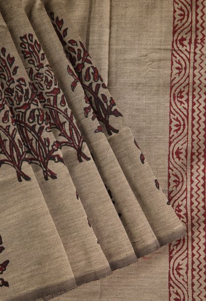 Gray Black Poly Cotton Sarees with Without Zari Zari Plain