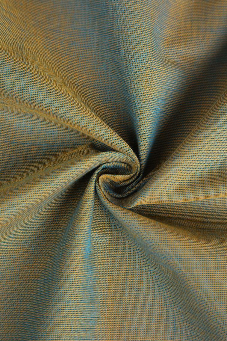 Stone Blue Chettinad Cotton Sarees with Gold Zari Plain view 4