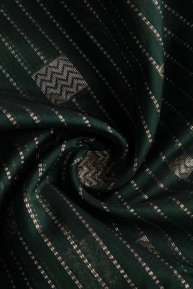 Bottle Green Silk Cotton Sarees with Silver Zari Geometric Shapes view 4