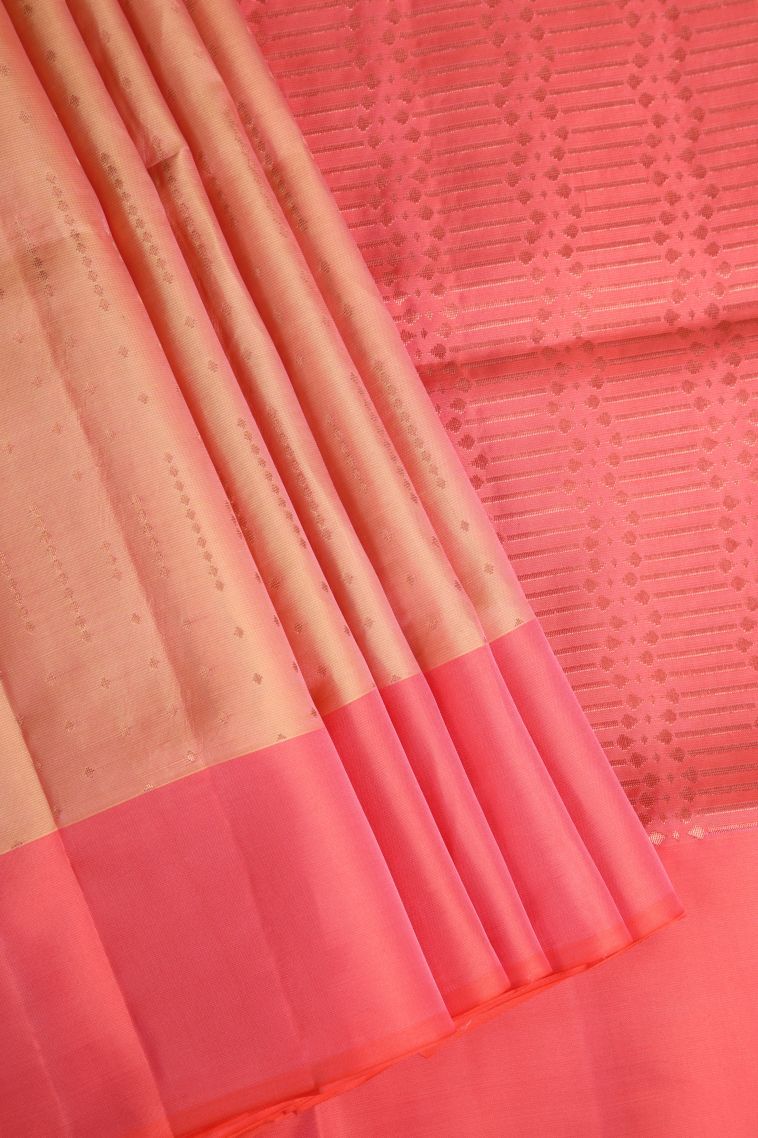 Peach Pink Soft Silk Saree with Gold Zari Buttis (small Dots Or Motifs) view 1