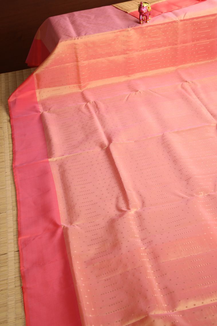 Peach Pink Soft Silk Saree with Gold Zari Buttis (small Dots Or Motifs) view 2