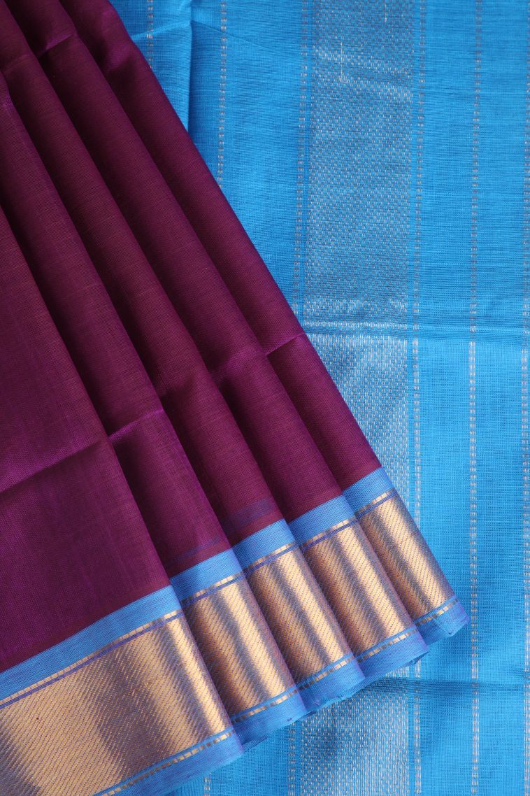 Bosenberry Purple Silk Cotton with Gold Zari Plain view 1