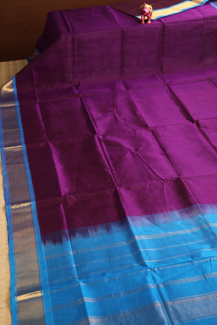 Bosenberry Purple Silk Cotton with Gold Zari Plain view 2