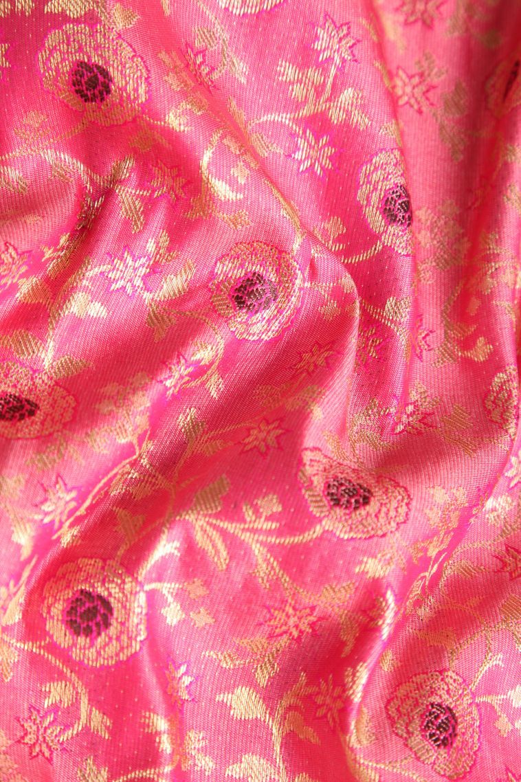 Punch Pink Apoorva Silk Sarees with Gold Zari Floral Patterns view 4