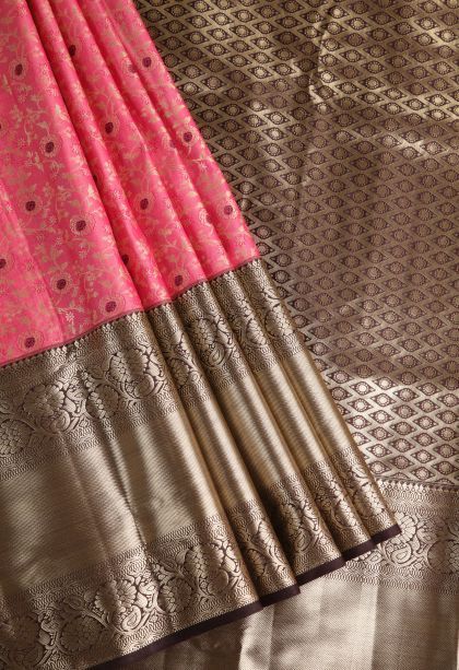 Punch Pink Apoorva Silk Sarees with Gold Zari Floral Patterns