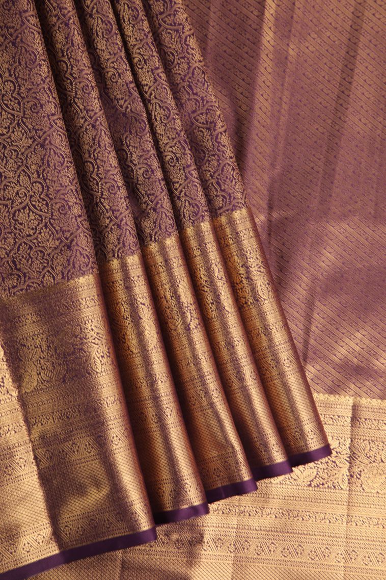 Grape Purple Apoorva Silk Sarees with Gold Zari Floral Patterns view 1