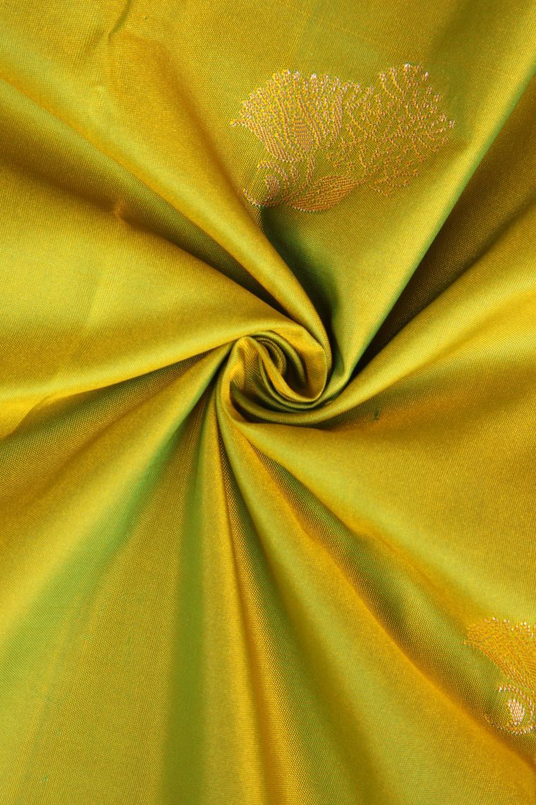 Chartreuse Green Apoorva Silk Sarees with Gold Zari Floral Puttas view 4