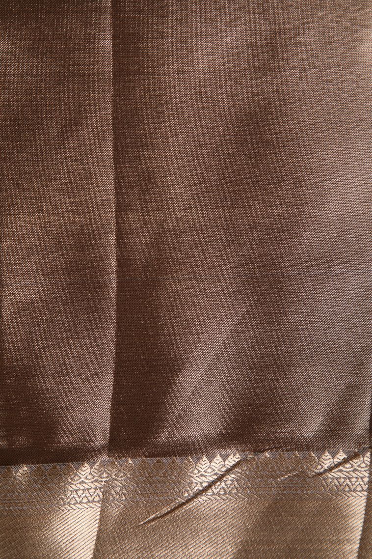 Caramel Brown Tissue Silk Sarees with Gold Zari Floral Patterns view 3