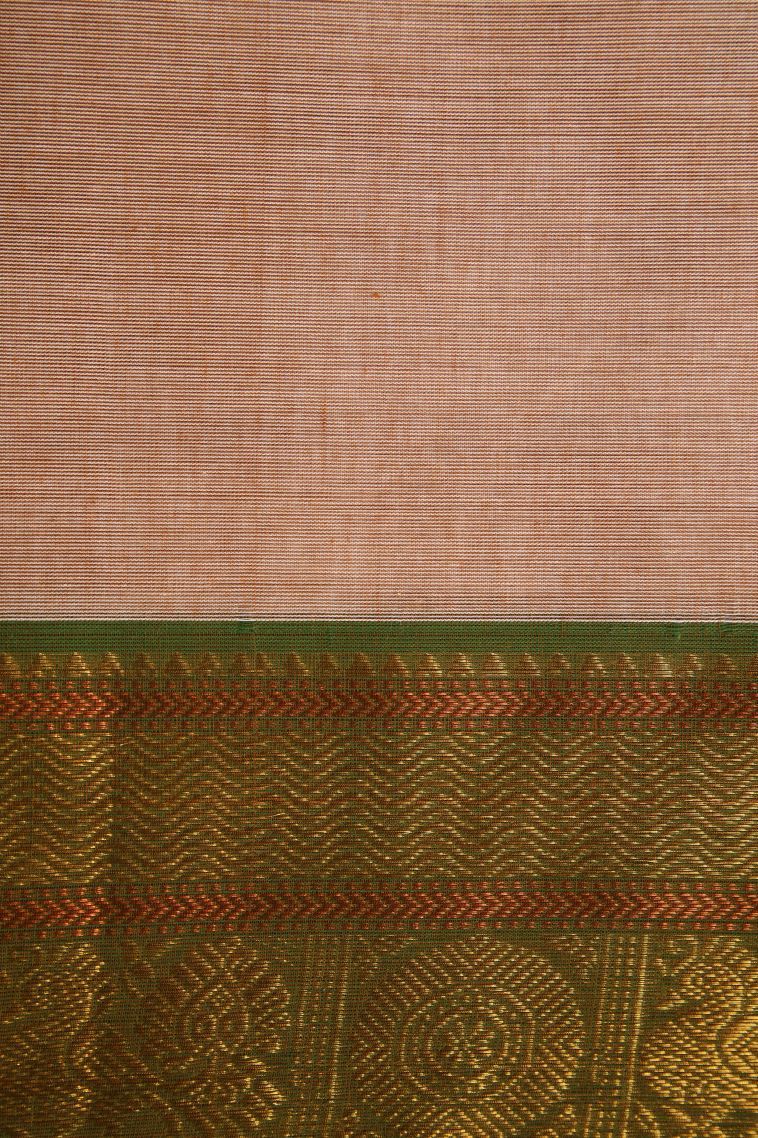 Sepia Yellow Chettinad Cotton Sarees with Gold Zari Plain view 3