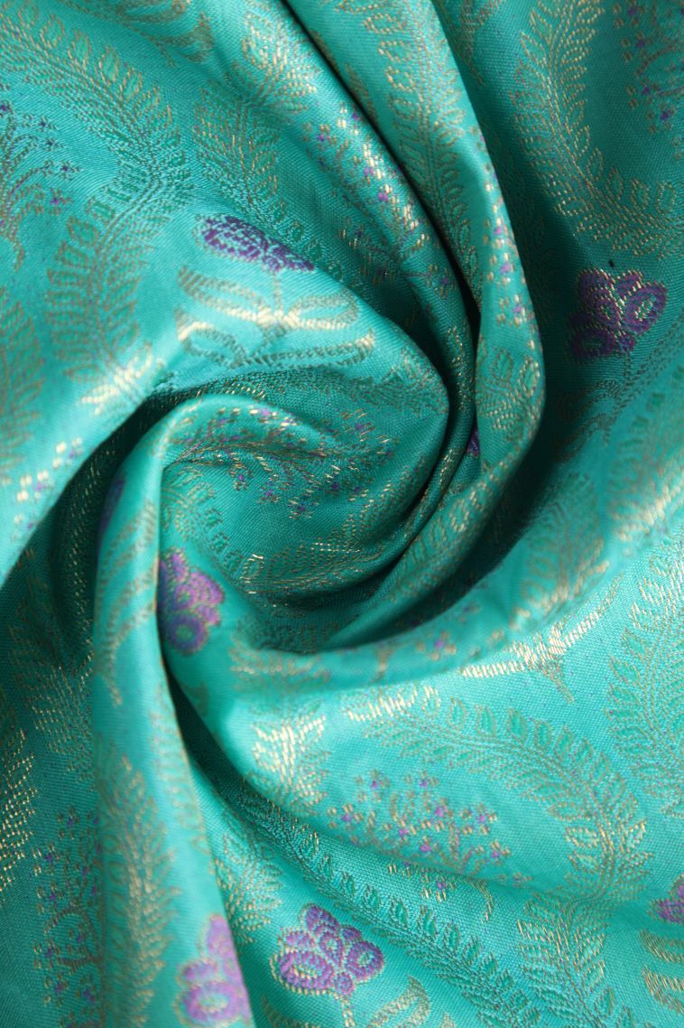 Arctic Blue Tissue Silk Sarees with Gold Zari Floral Patterns view 4