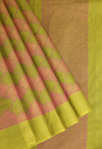 Lime Green Kovai Cotton Sarees with Without Zari Zari Geometric Shapes