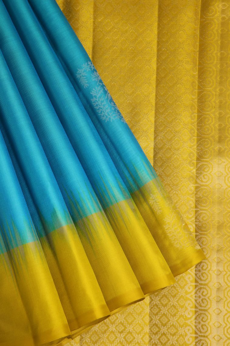 Cerulean Blue Soft Silk Saree with Gold And Silver Zari Manga view 1