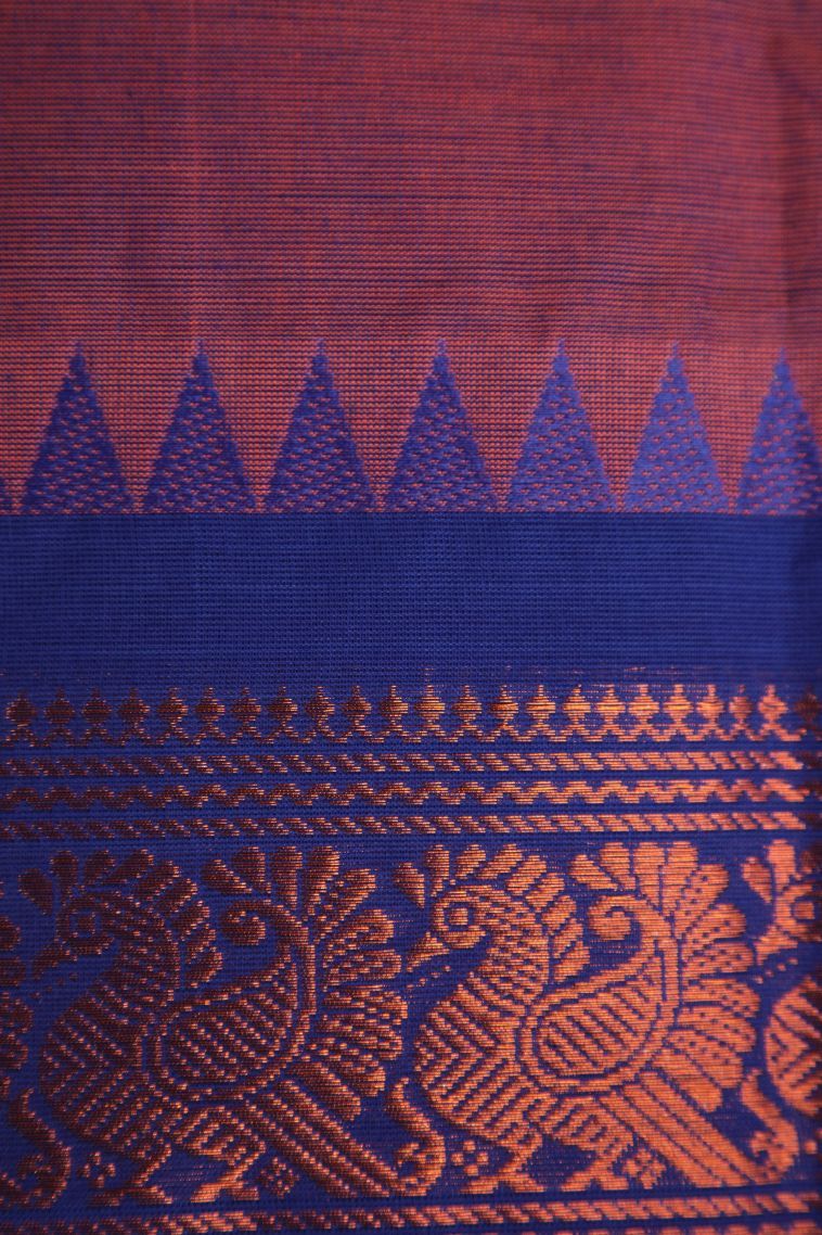 Bosenberry Purple Chettinad Cotton Sarees with Gold Zari Plain view 3