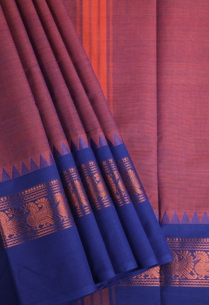 Bosenberry Purple Chettinad Cotton Sarees with Gold Zari Plain