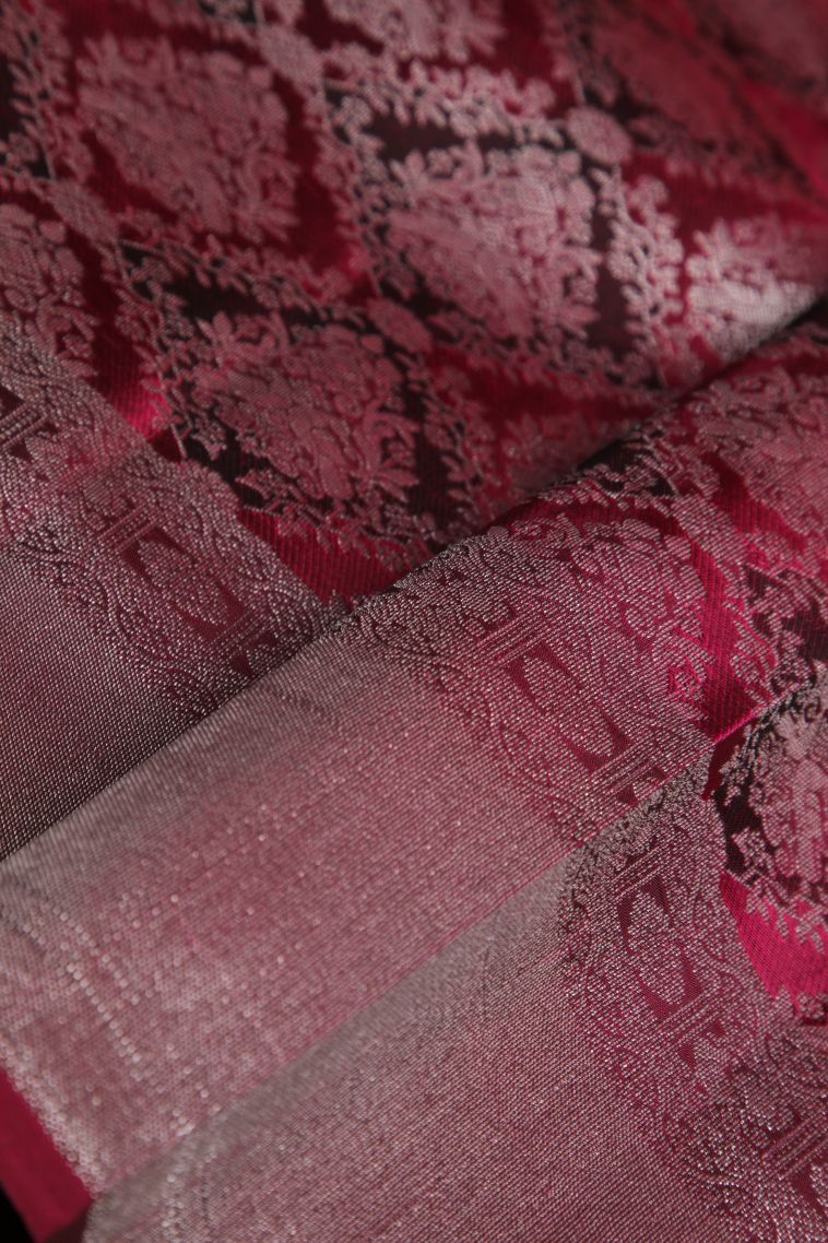 Magenta Purple Soft Silk Saree with Silver Zari Floral Patterns view 4