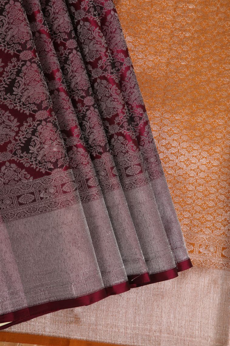 Magenta Purple Soft Silk Saree with Silver Zari Floral Patterns view 1