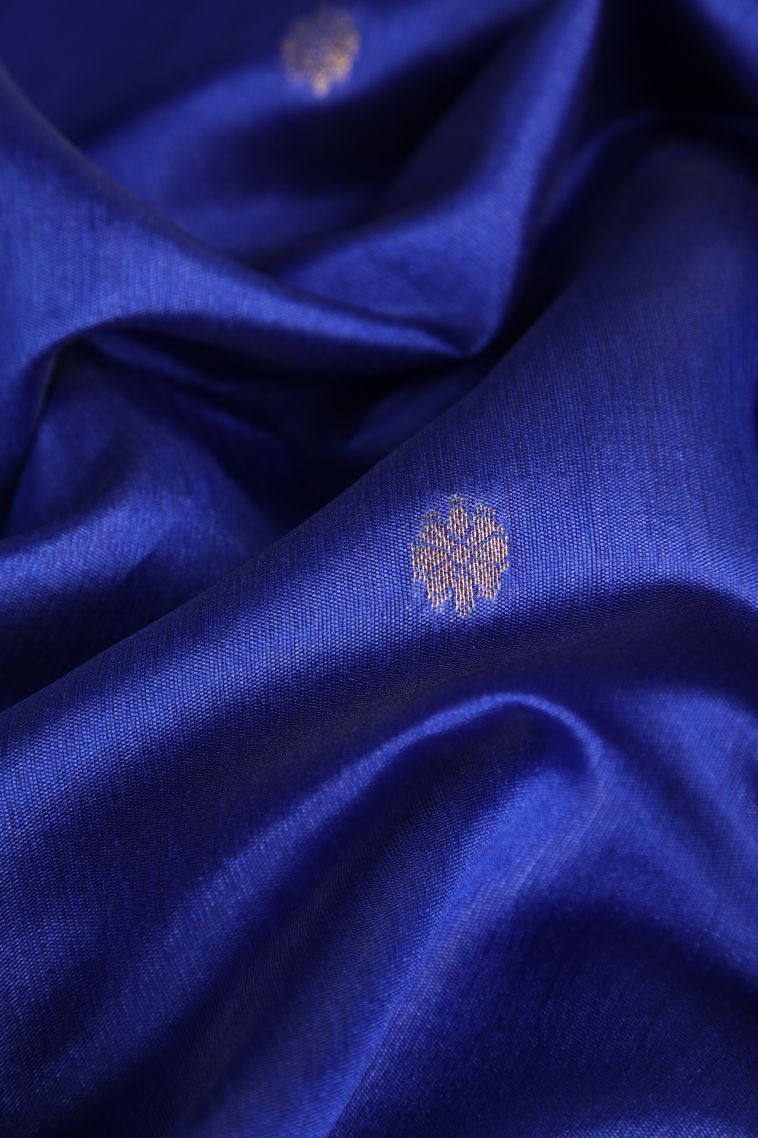 Cobalt Blue Banaras Sarees with Gold Zari Buttis (small Dots Or Motifs) view 4