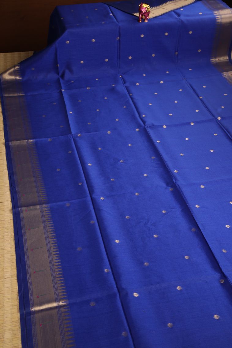 Cobalt Blue Banaras Sarees with Gold Zari Buttis (small Dots Or Motifs) view 2