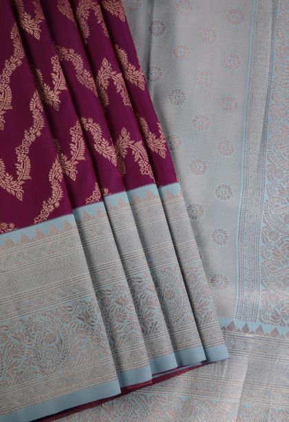 Magenta Purple Apoorva Silk Sarees with Gold Zari Kodi Pattern