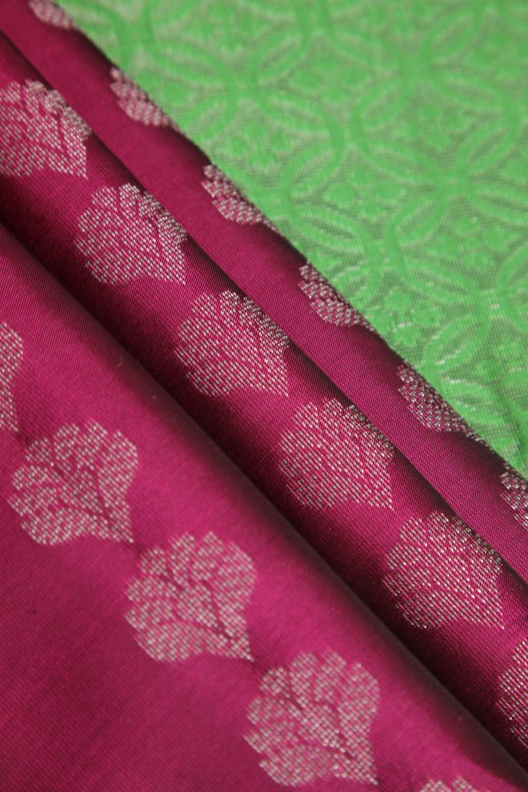 Magenta Purple Soft Silk Saree with Silver Zari Floral Patterns view 4