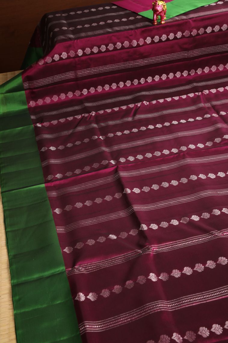 Magenta Purple Soft Silk Saree with Silver Zari Floral Patterns view 2