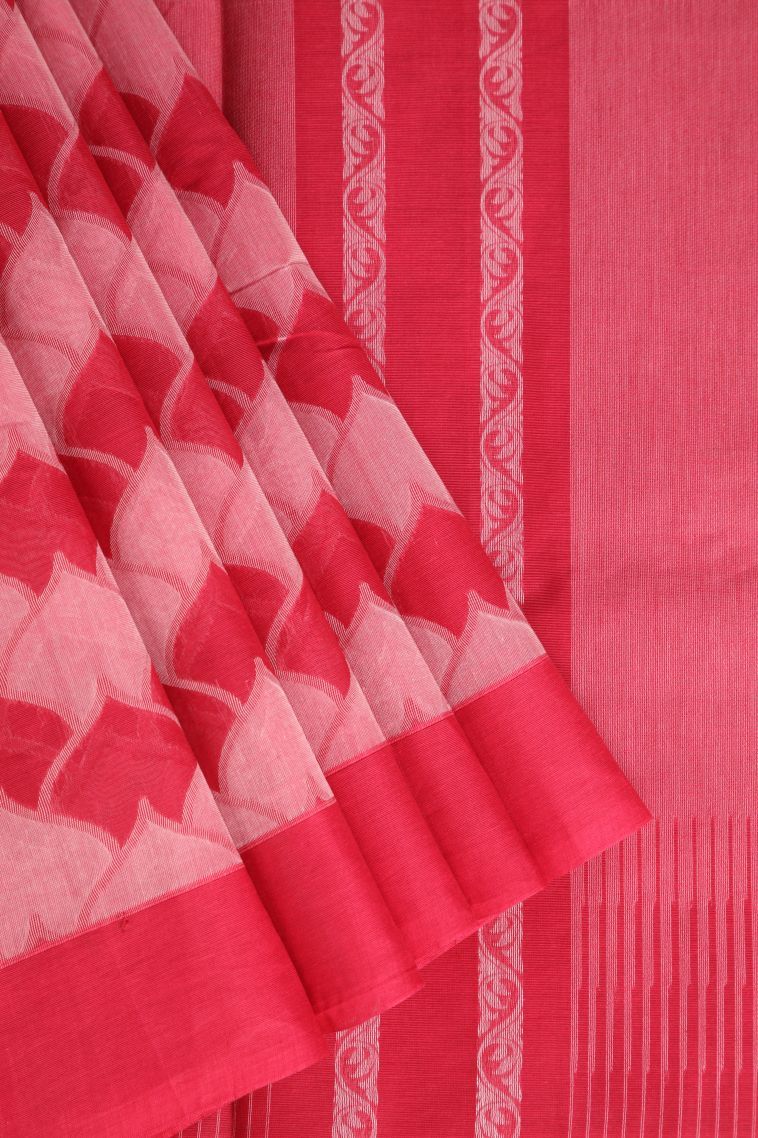 Rose  Red Kovai Cotton Sarees with Without Zari Zari Geometric Shapes view 1