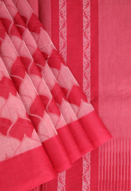 Rose  Red Kovai Cotton Sarees with Without Zari Zari Geometric Shapes