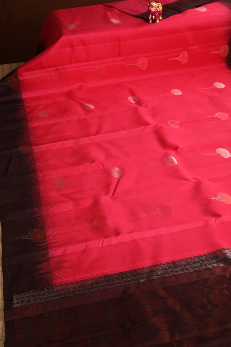 Rose  Red Soft Silk Saree with Silver Zari Floral Patterns view 2