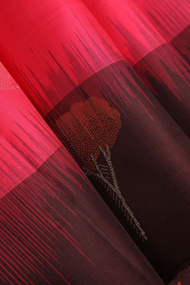 Rose  Red Soft Silk Saree with Silver Zari Floral Patterns view 4