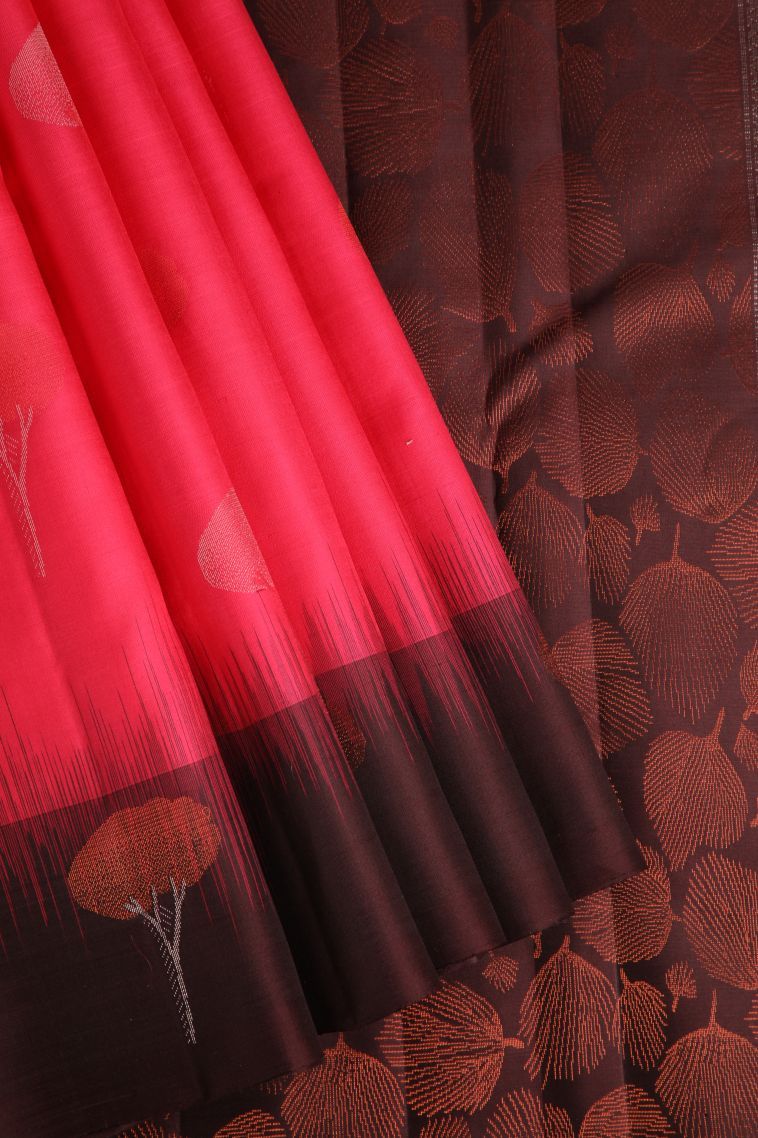 Rose  Red Soft Silk Saree with Silver Zari Floral Patterns view 1