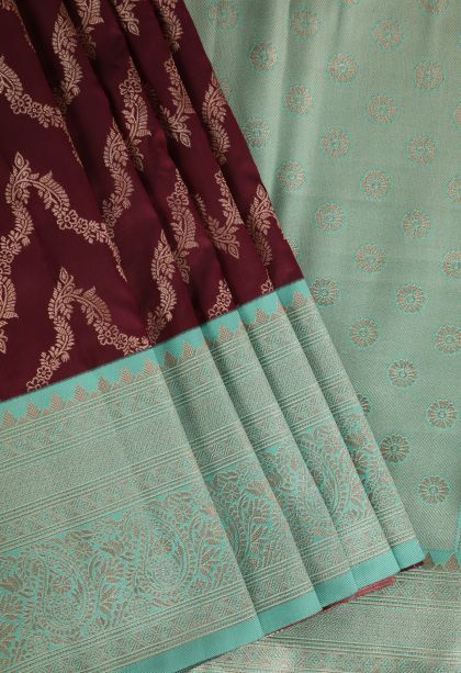 Sangria Red Apoorva Silk Sarees with Gold Zari Kodi Pattern
