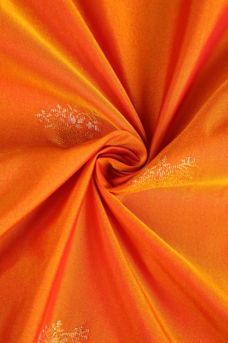 Fire Orange Apoorva Silk Sarees with Gold Zari Floral Puttas view 4
