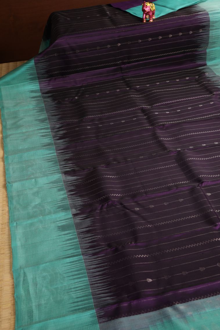 Wine Purple Soft Silk Saree with Silver Zari Stripes view 2
