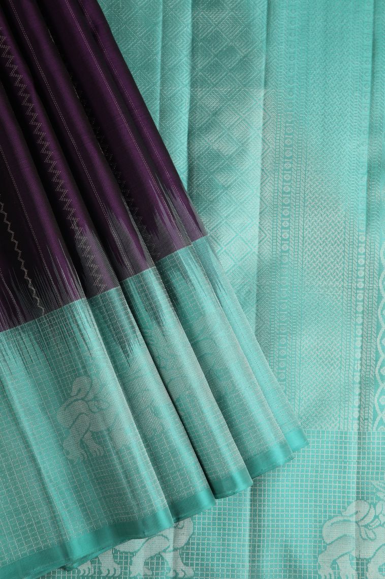Wine Purple Soft Silk Saree with Silver Zari Stripes view 1