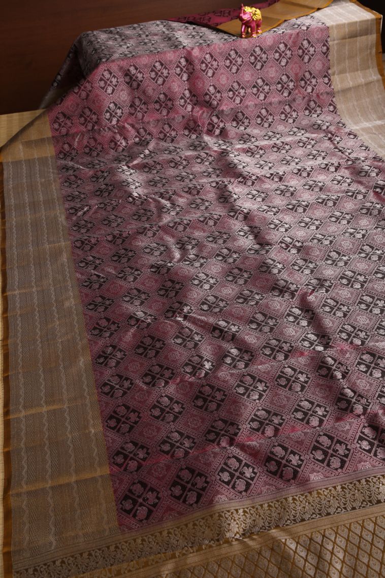 Bosenberry Purple Soft Silk Saree with Silver Zari Animal And Bird Motifs view 2