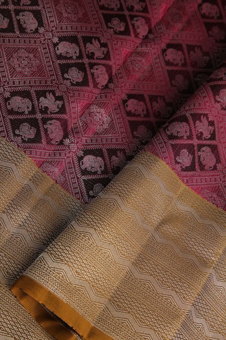 Bosenberry Purple Soft Silk Saree with Silver Zari Animal And Bird Motifs view 4