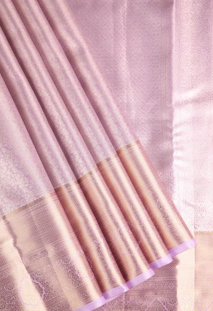Crepe Pink Tissue Silk Sarees with Gold Zari Floral Patterns