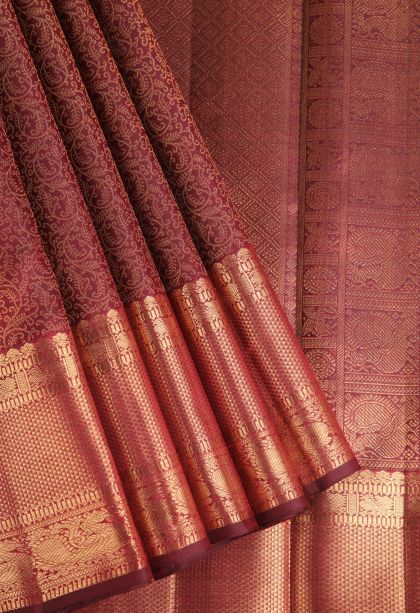 Bindi Red Kanchipuram Silk Sarees with Gold Zari Floral Patterns