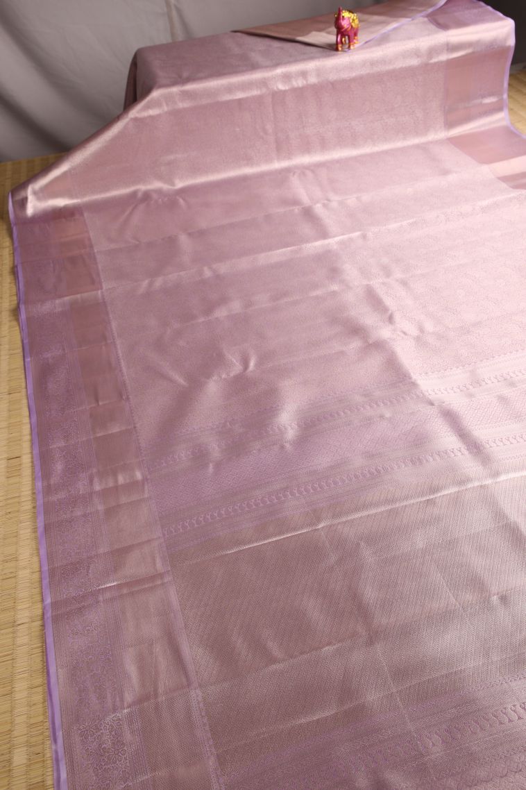 Periwinkle Purple Tissue Silk Sarees with Gold Zari Floral Patterns view 2
