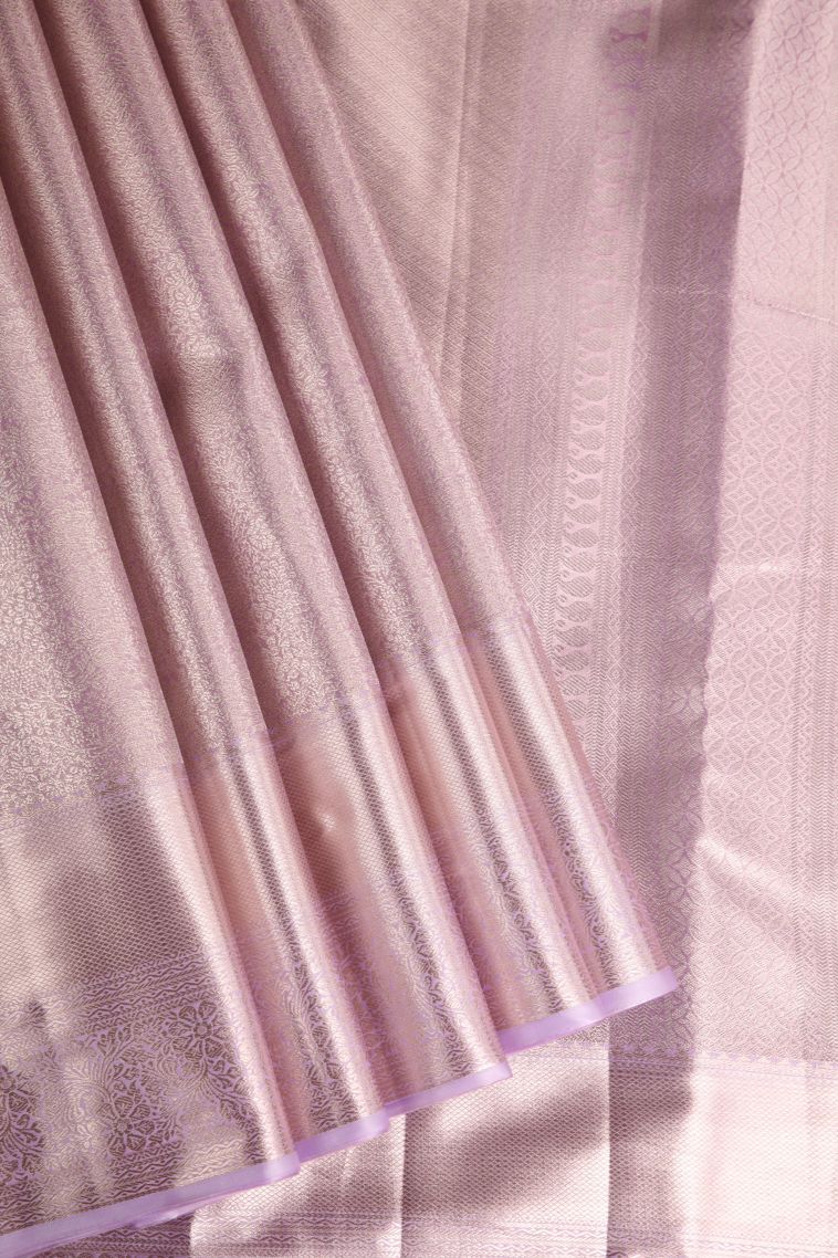 Periwinkle Purple Tissue Silk Sarees with Gold Zari Floral Patterns view 1