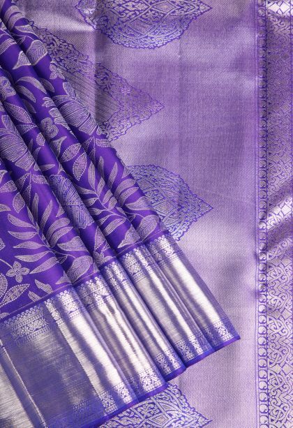 Viola Purple Kanchipuram Silk Sarees with Silver Zari Floral Patterns