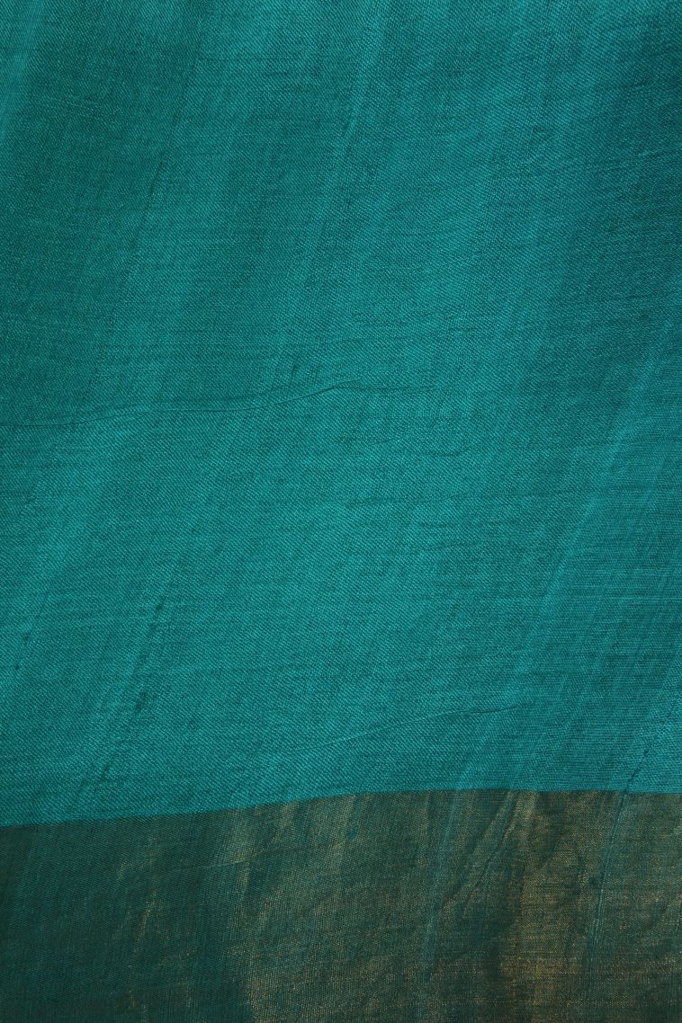 Sapphire Blue Tussar Saree with Gold Zari Geometric Shapes view 3